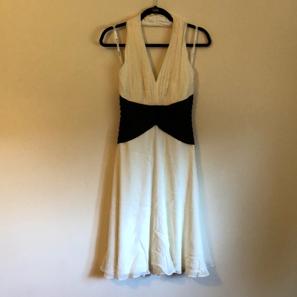 White halter cocktail dress w/ black waistband